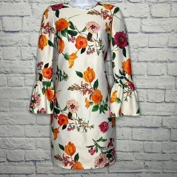 NWOT ASOS DESIGN botanical floral shift mini dress with fluted sleeves - Picture 3 of 12